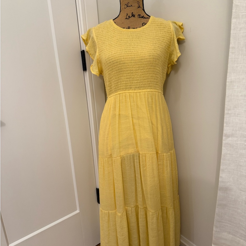 Emma & Michele Sunny Yellow Maxi Dress with Ruffle Sleeves